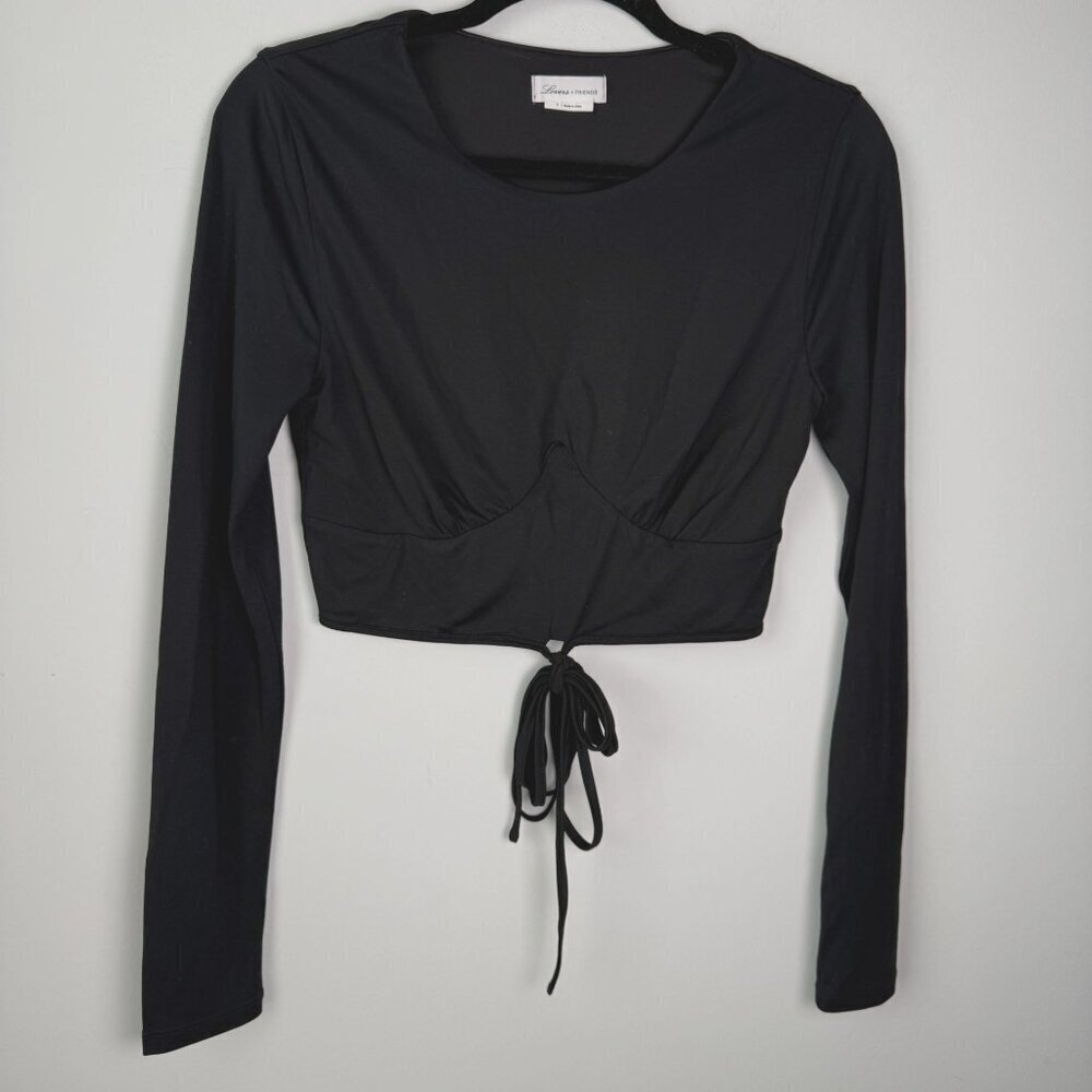 Lovers + Friends Long Sleeve Tie Front Corset Style Crop Top Black Size Small
